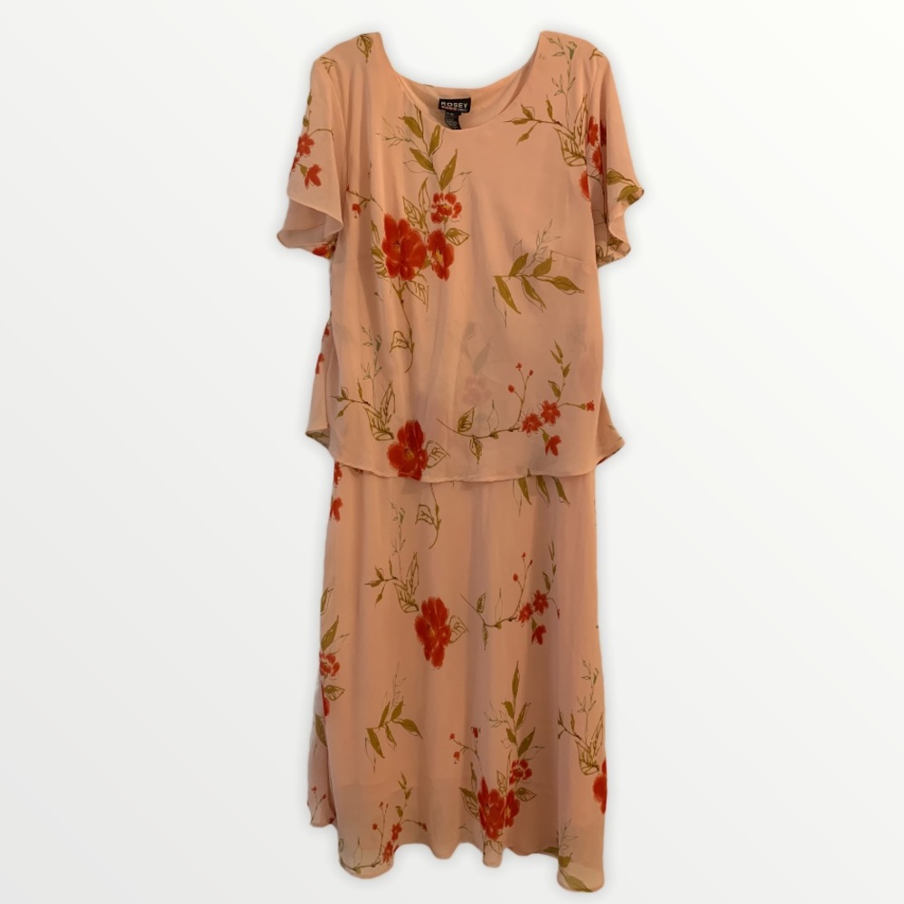 Rosey Tomato Blush Floral Dress Size 24